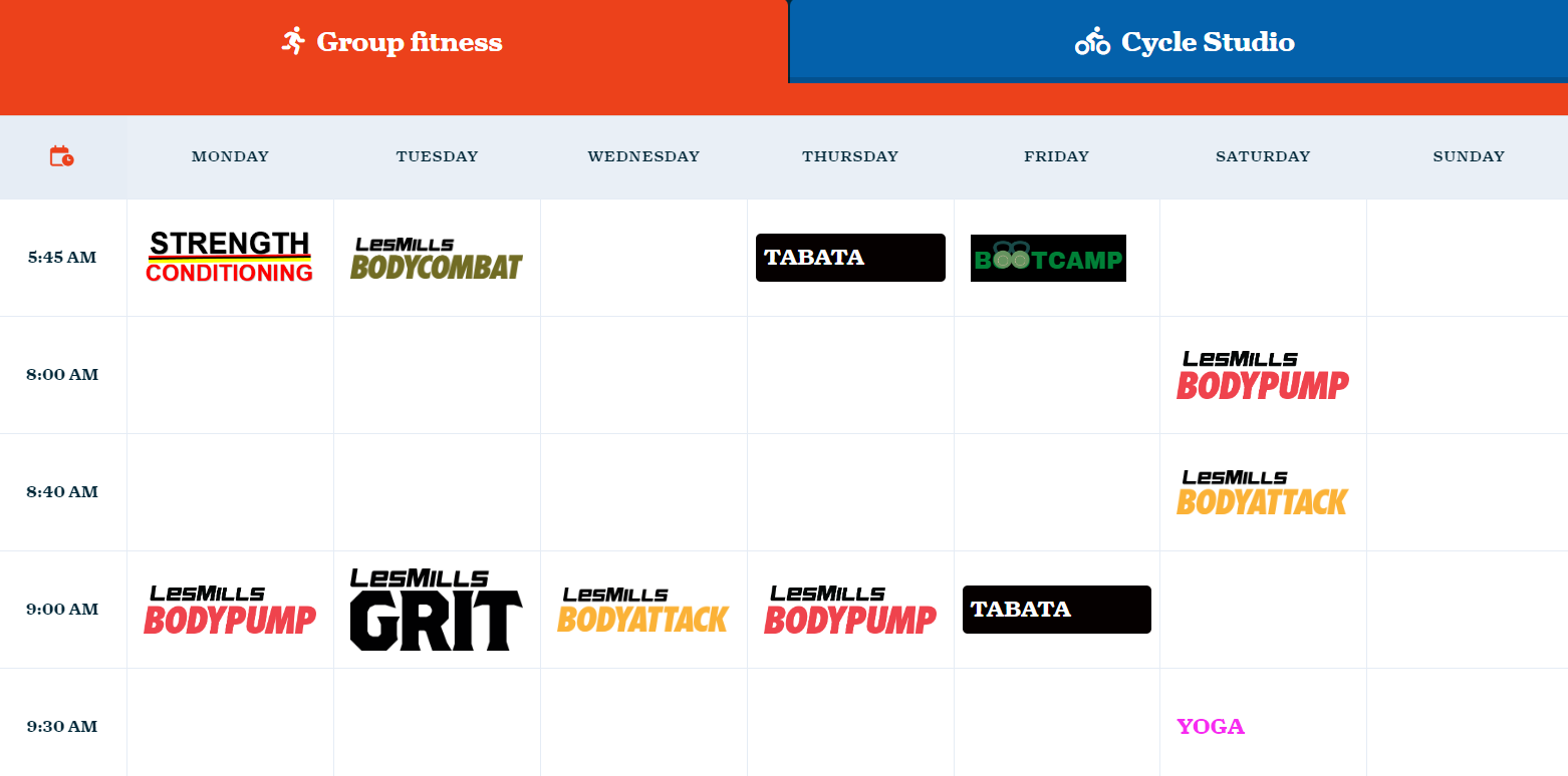 Group Fitness Timetable Image